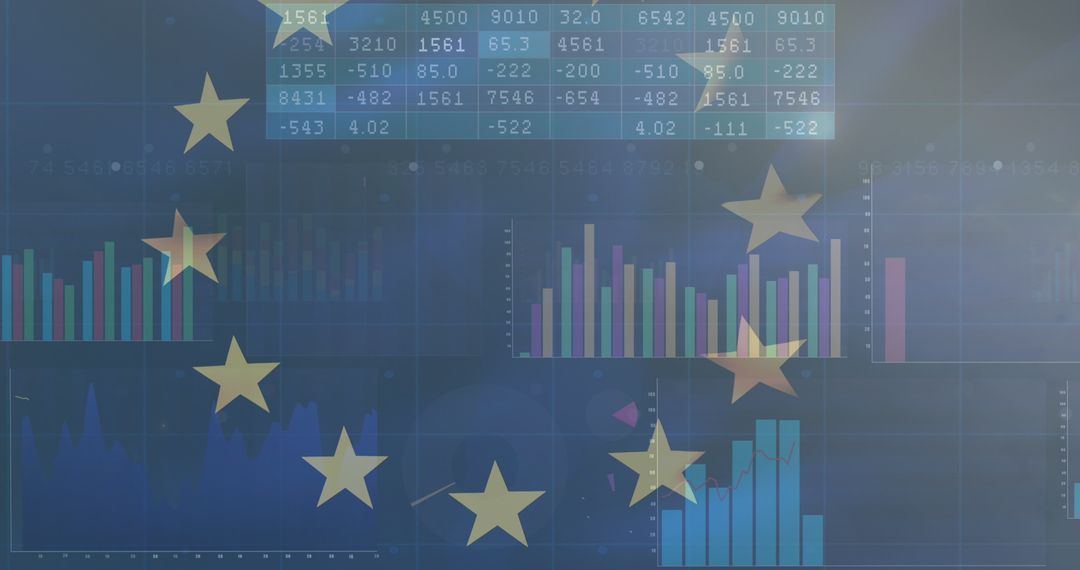 EU Flag Overlay with Financial Data Charts