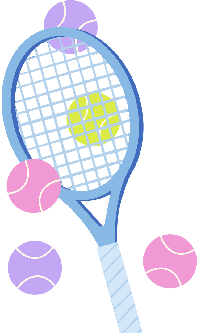 Transparent Tennis Racket with Pastel Balls and Light Blue Frame