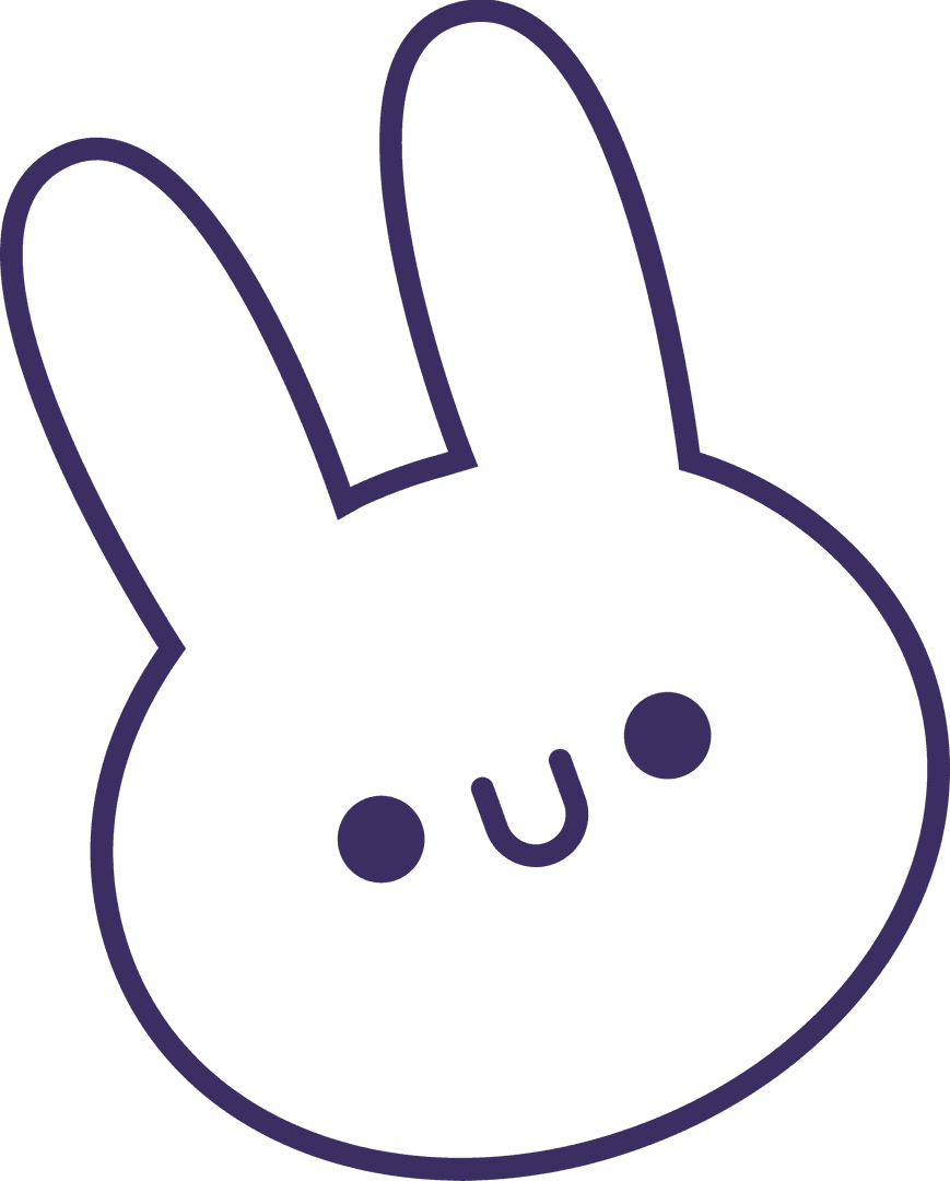 Whimsical Purple Bunny Head Line Art on Transparent Background