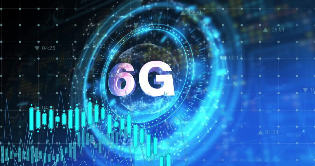 6G Technology Network with Digital Graphs and Sustainability Icons