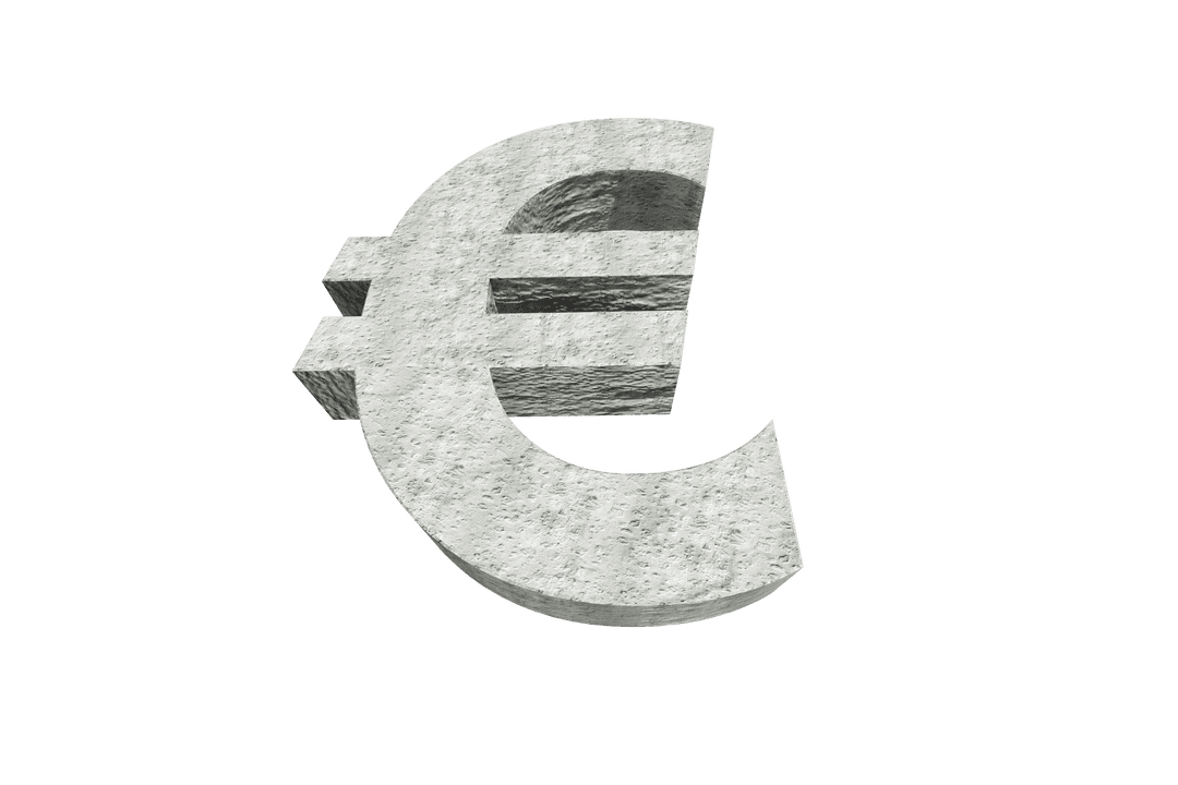 3D Stone Euro Currency Symbol on Transparent Background