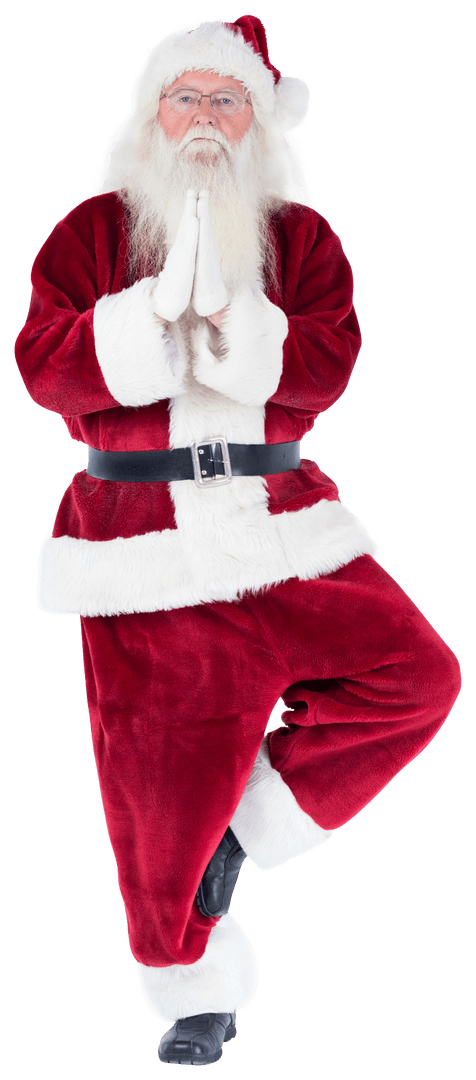 Santa Claus Practicing Yoga in Tree Pose Transparent Background