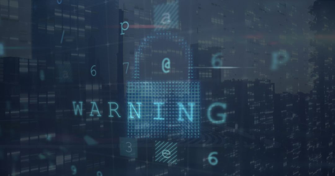 Digital Security Warning with Padlock Overlaying Cityscape