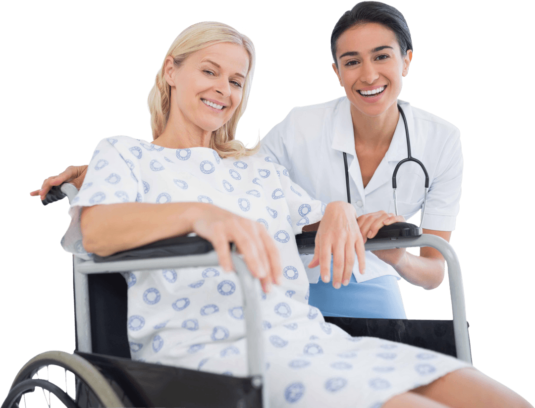 Smiling Doctor with Patient in Wheelchair on Transparent Background