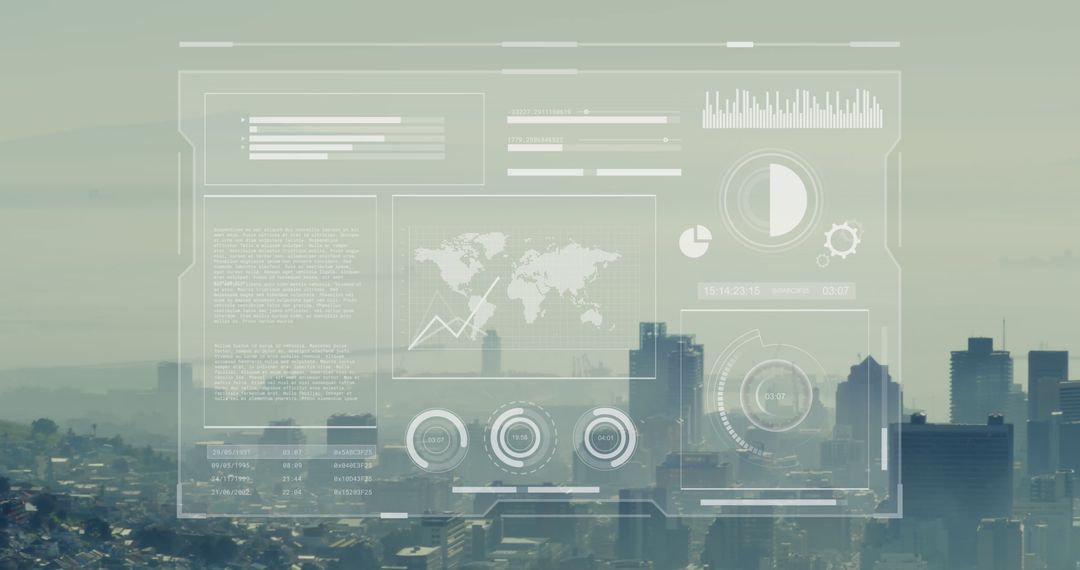 Digital Analytics Overlay on Modern City Skyline