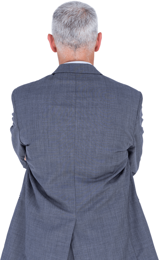 Senior Businessman Rear View in Gray Suit on Transparent Background