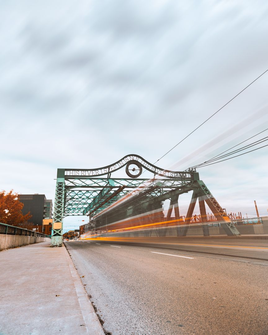 View of Lifting Bridge with Motion Blur Effect on a Cloudy Day - Free Images, Stock Photos and Pictures on Pikwizard.com