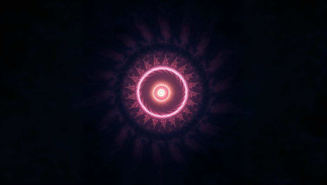 Glowing Magenta Neon Fractal Mandala Pulsing with Spiral Core and Radial Energy Rings