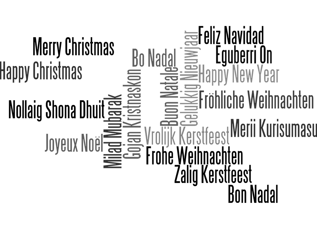 Multilingual Christmas Greetings Graphic on Transparent Background