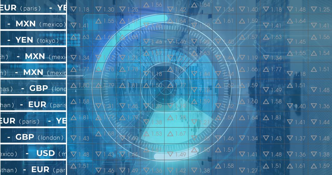 Stock Market Digital Interface Overlayed on Server Room Environment