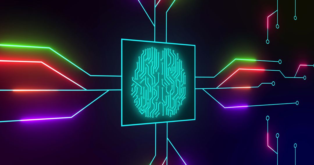 Futuristic Digital Brain Circuit in Neon Colors
