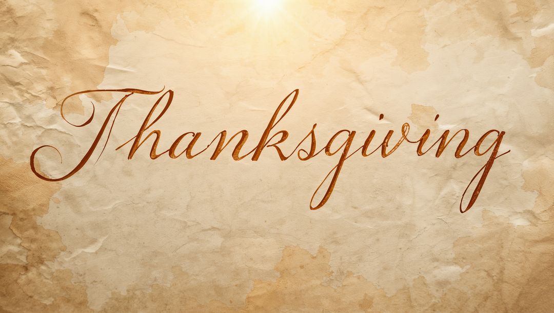 Flowing Thanksgiving Calligraphy on Aged Parchment with Warm Sepia Flare