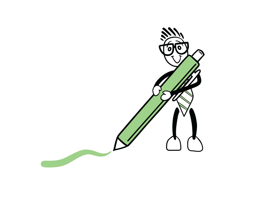 Cartoon Character Holding Green Pen Transparent Background
