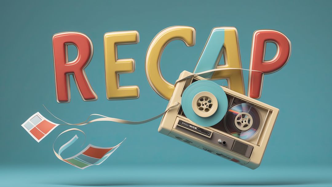 Nostalgic retro multimedia cassette tapes and 3d 'recap' text