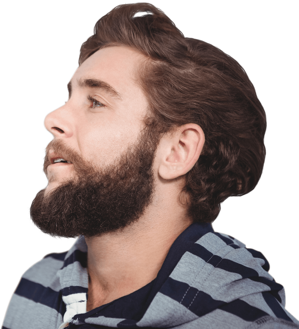 Transparent Hipster Man with Beard Looking Away Intently