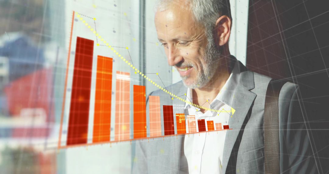 Executive Analyzing Graph with Corporate Insight and Precision