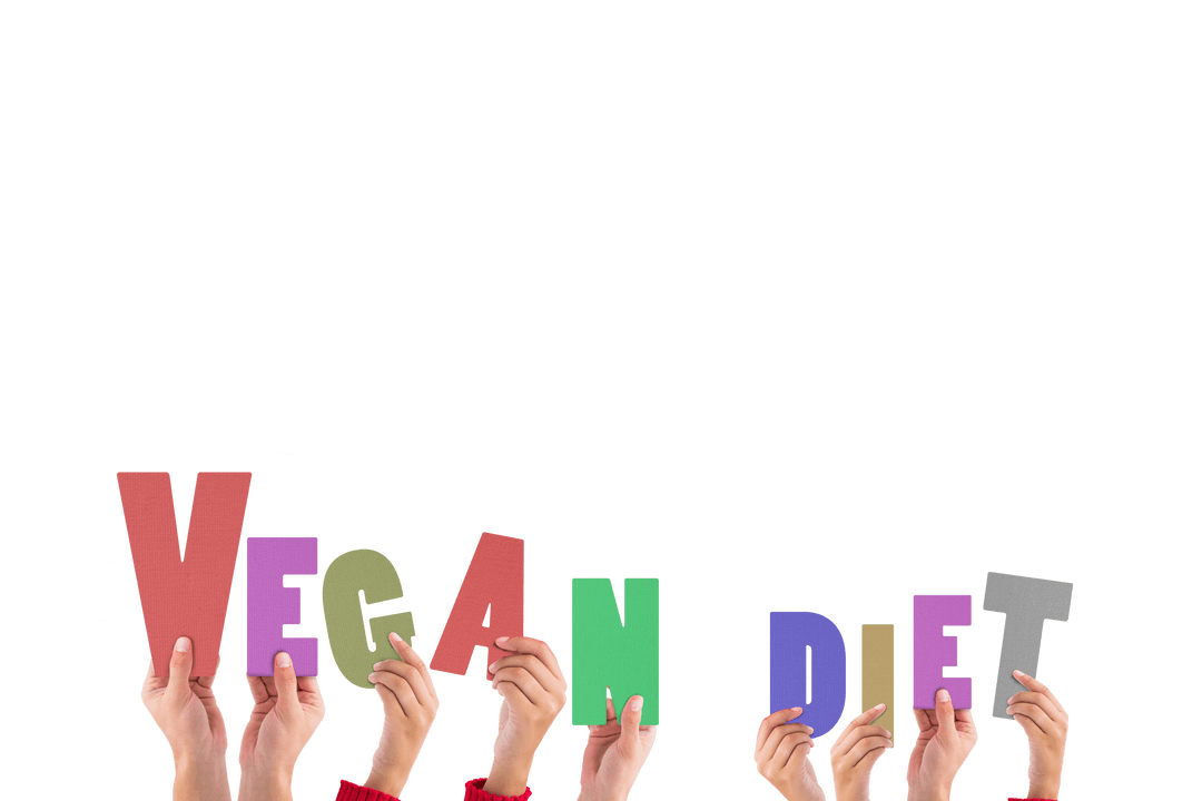 Hands Holding Transparent Vegan Diet Text Cutouts