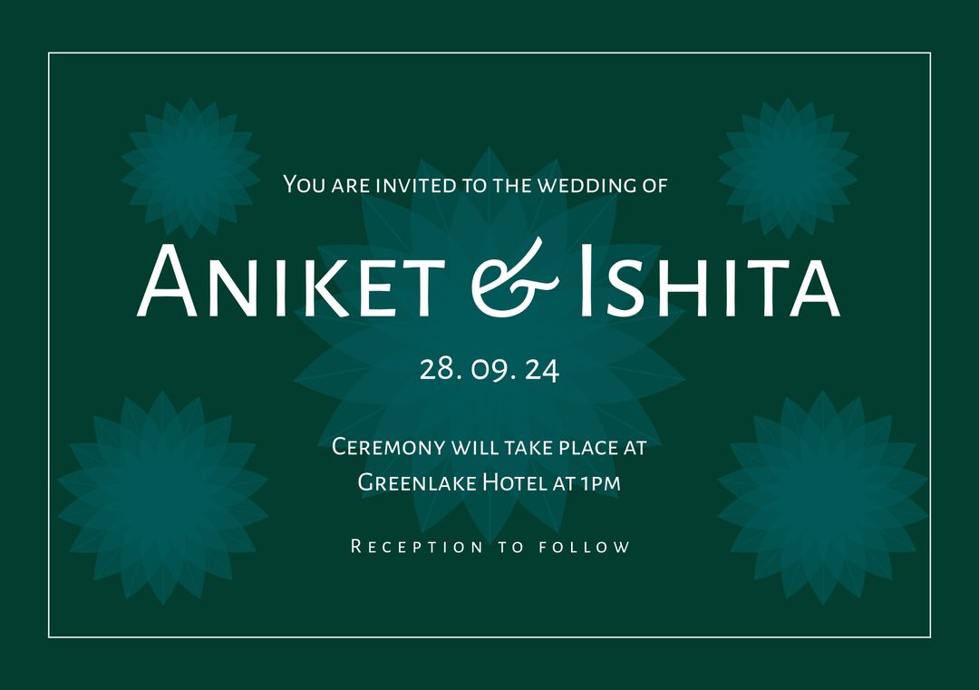 Elegant Wedding Invitation with Green Background and Floral Designs - Download Free Stock Templates Pikwizard.com