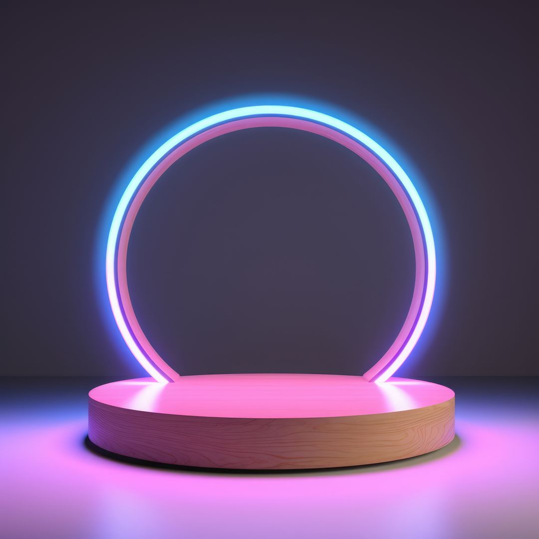 Futuristic Neon Lit Circular Podium with Modern Design - Free Images, Stock Photos and Pictures on Pikwizard.com