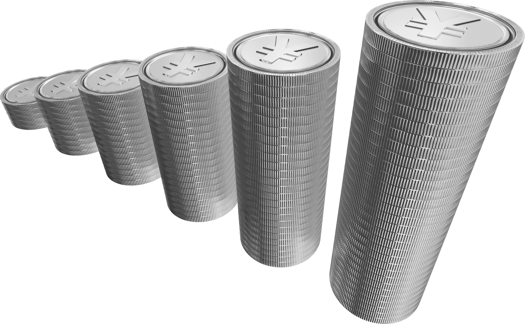 Transparent Stacks of Yen Coins Representing Financial Growth