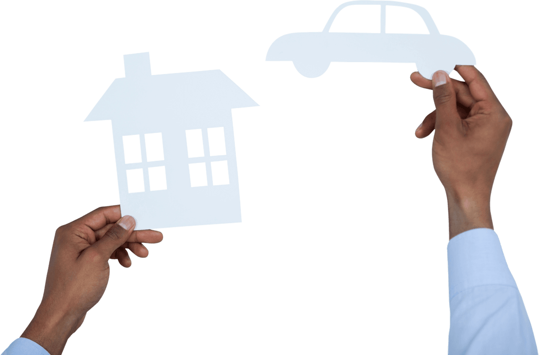 Transparent House and Car Paper Cutouts in Hands