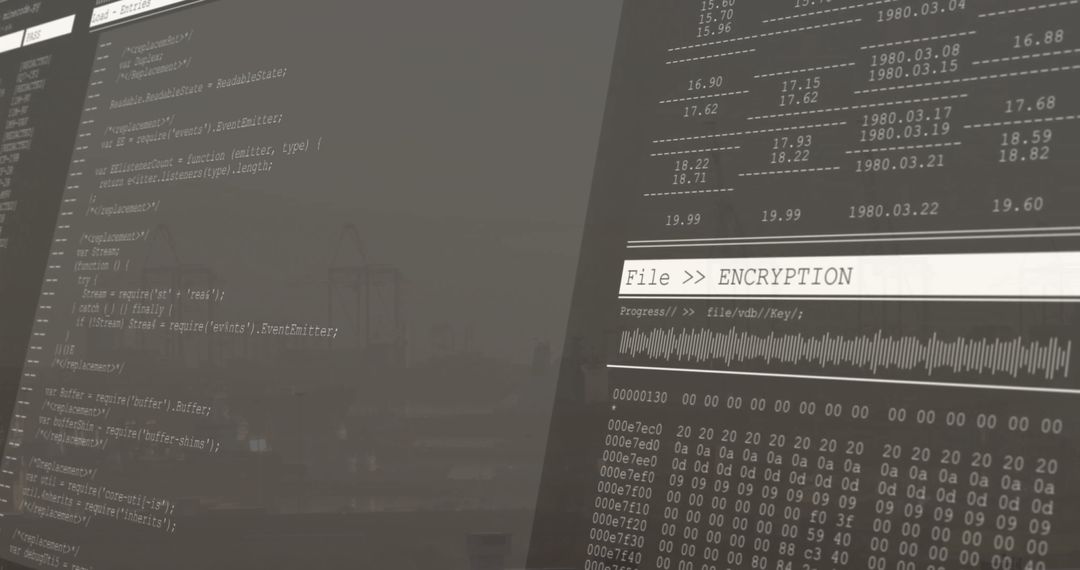 Dual Monitors Displaying File Encryption and Code Interface