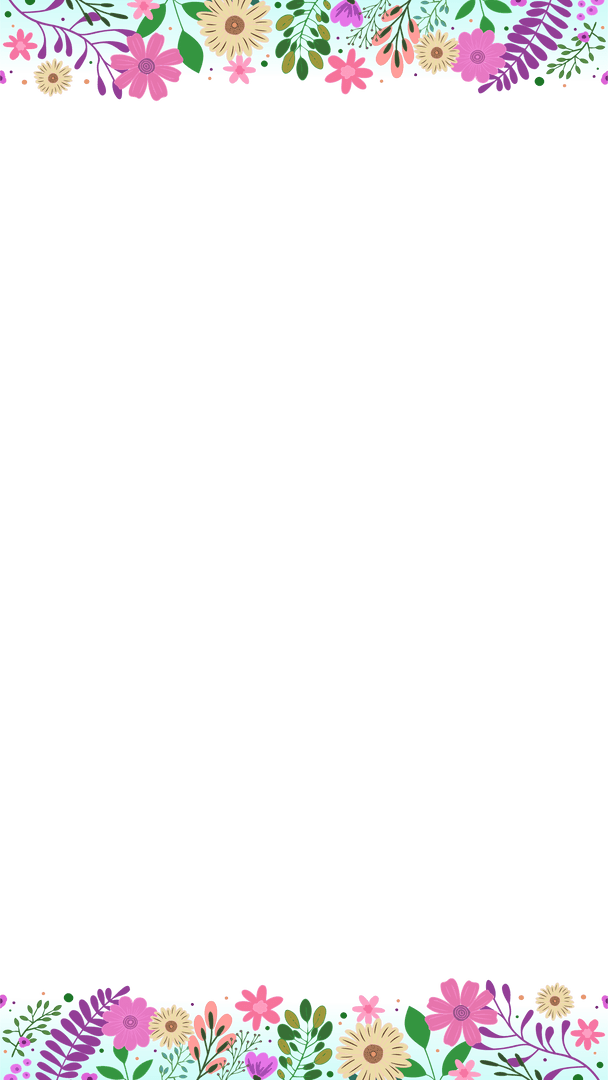 Colorful Floral Border Design on Transparent Background with Copy Space