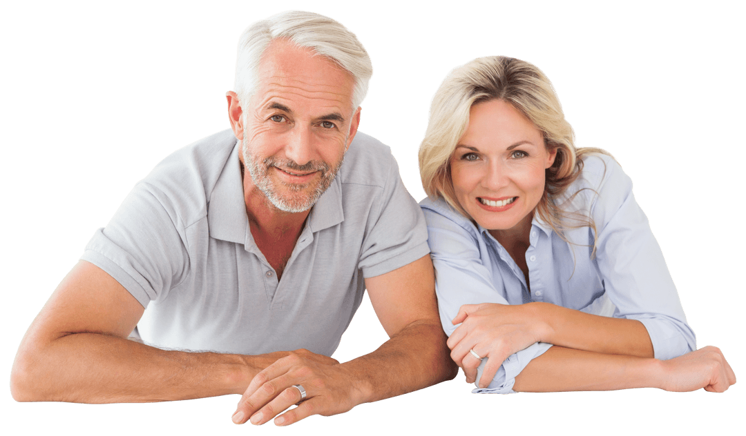 Smiling Mature Couple in Relaxed Pose on Transparent Background