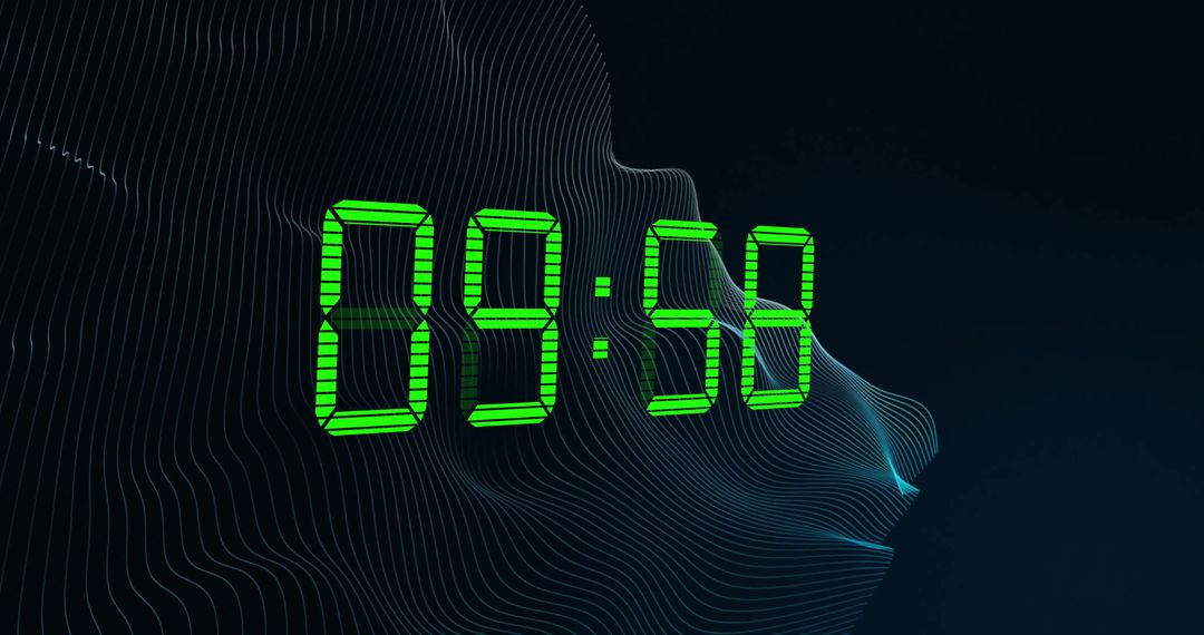 Glowing Green Digital Clock on Abstract Background