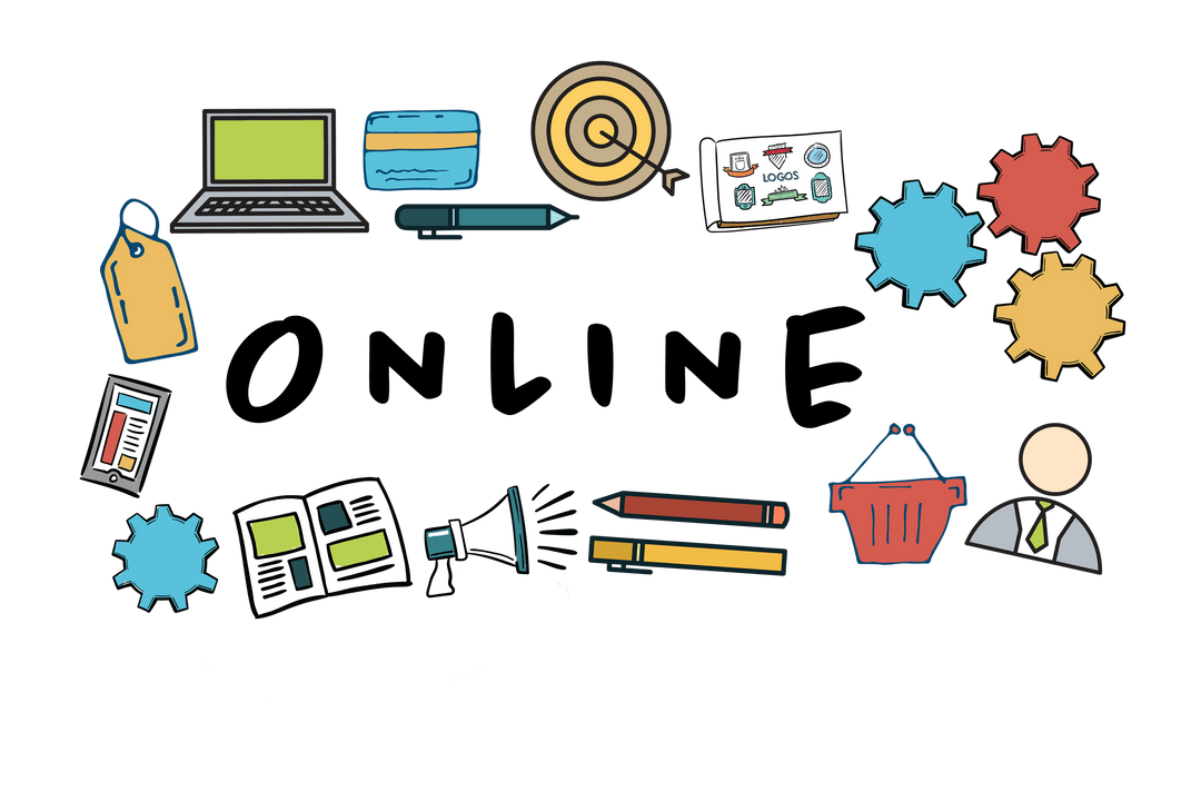 Digital Business Icons on Transparent Background for Online Media
