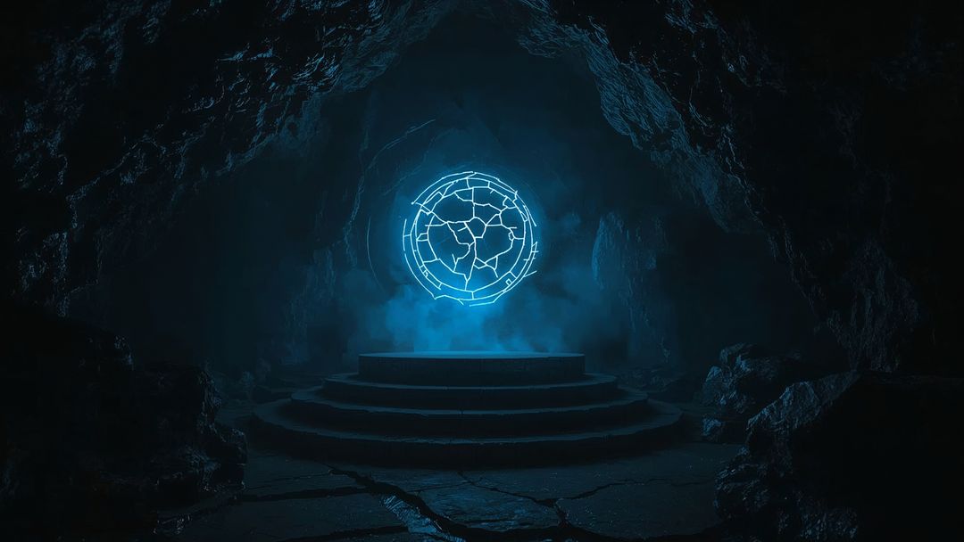 Mystical Holographic Sphere Illuminates Dark Cavern