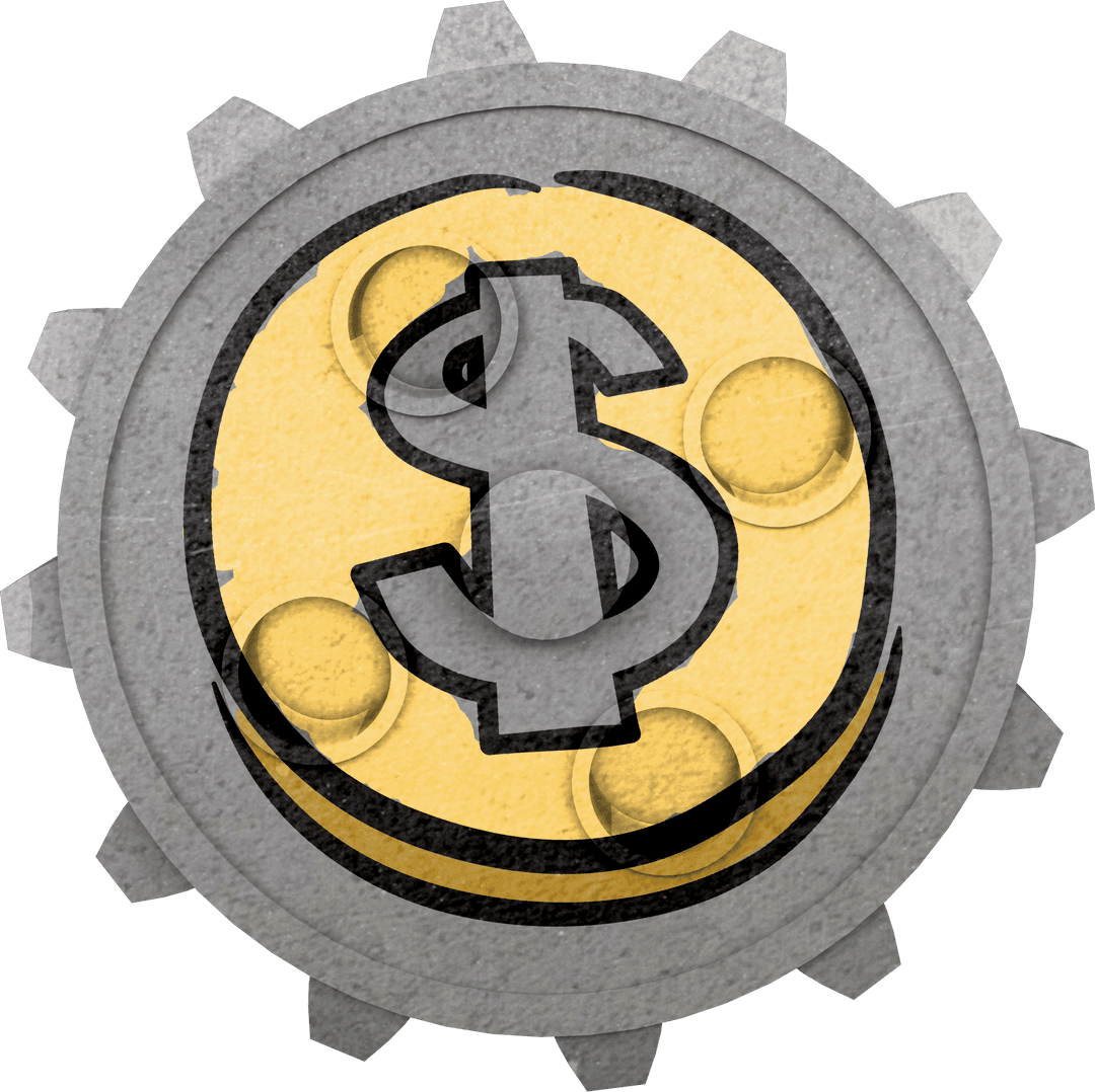 Digital Cogwheel with Dollar Sign on Transparent Background