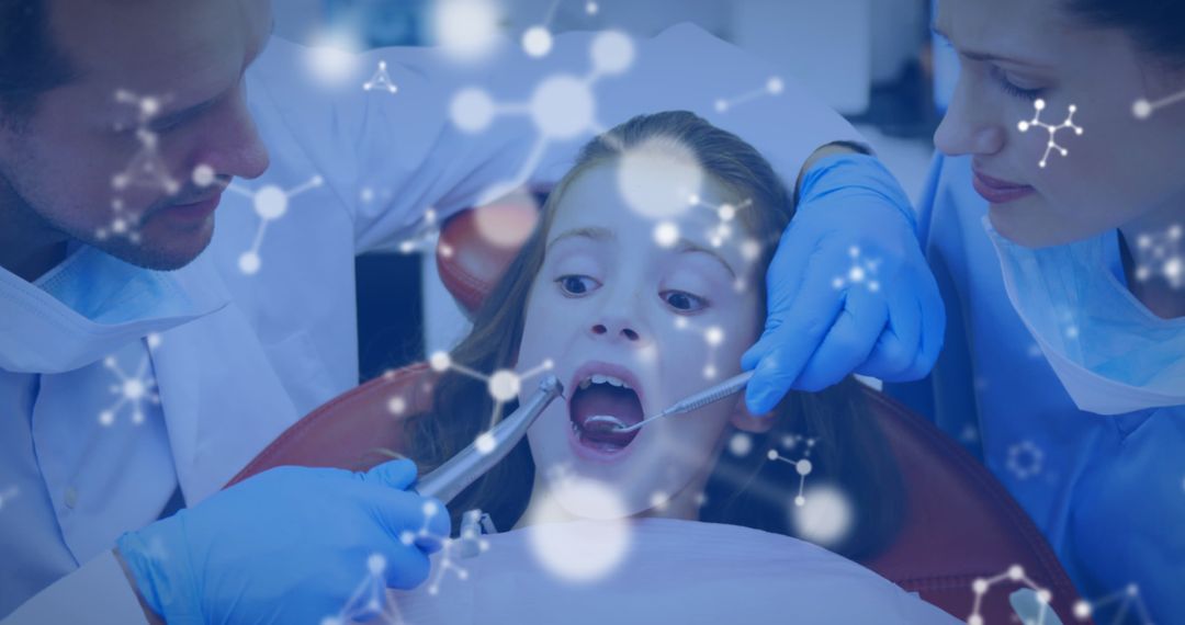 Child at Dentist Receiving Dental Exam with Molecular Biology Overlay - Free Images, Stock Photos and Pictures on Pikwizard.com