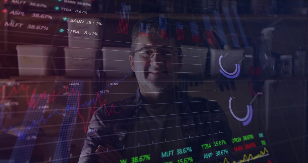 Analytical Trader Studying Stock Trends in Modern Workspace