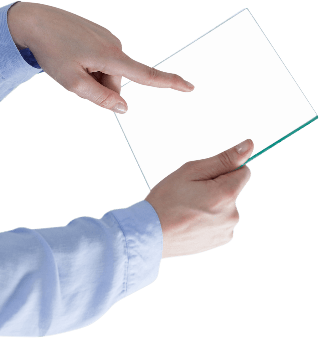 Businesswoman Holding Transparent Digital Interactive Tablet