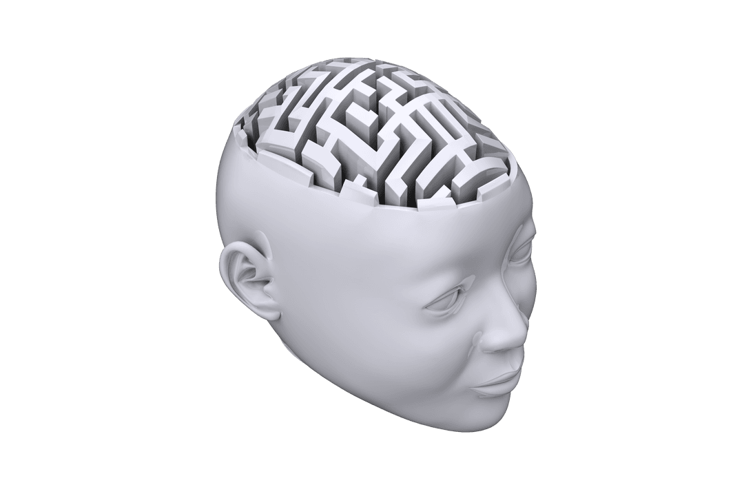 Transparent Head with Labyrinth Brain Depicting Intelligence Exploration