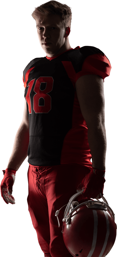 Caucasian Football Player Holding Helmet Transparent Background