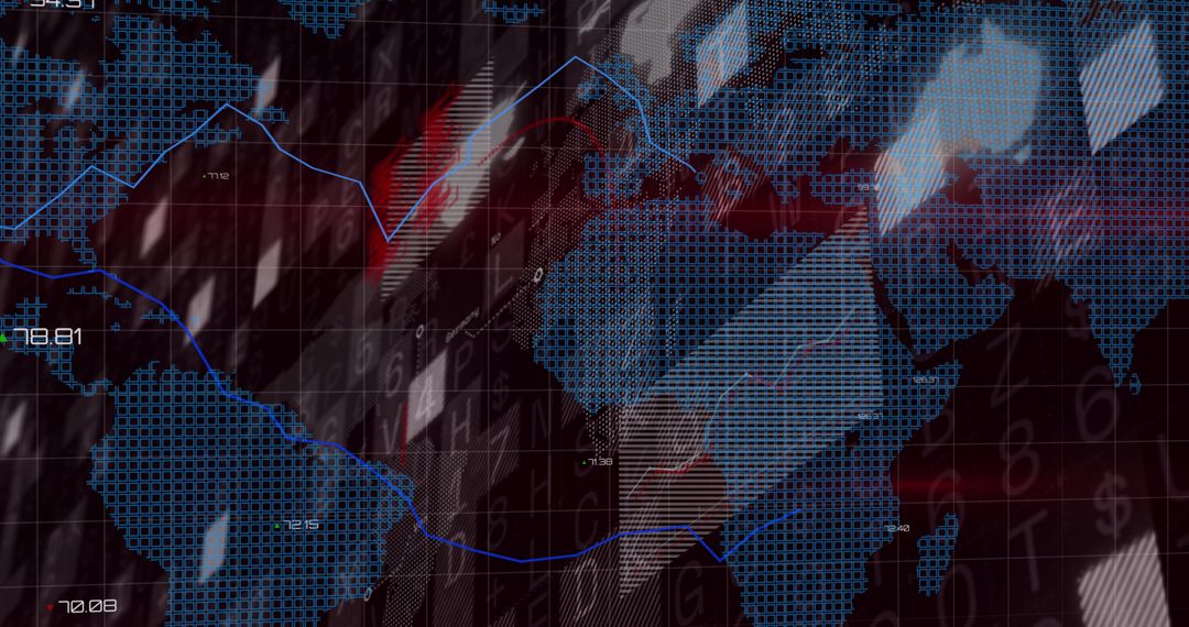 Digital World Map with Financial Data and Graphic Overlay