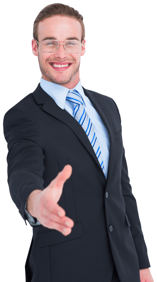Smiling Businessman Offering Hand for Friendly Greeting Transparent Background