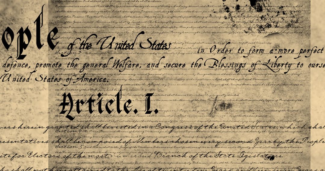 Old Document Showing Text of US Constitution in Detailed Script - Free Images, Stock Photos and Pictures on Pikwizard.com