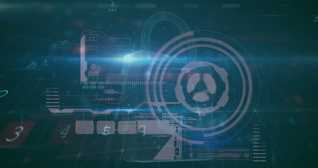 Digital Network Security Interface with Futuristic Holographic Display