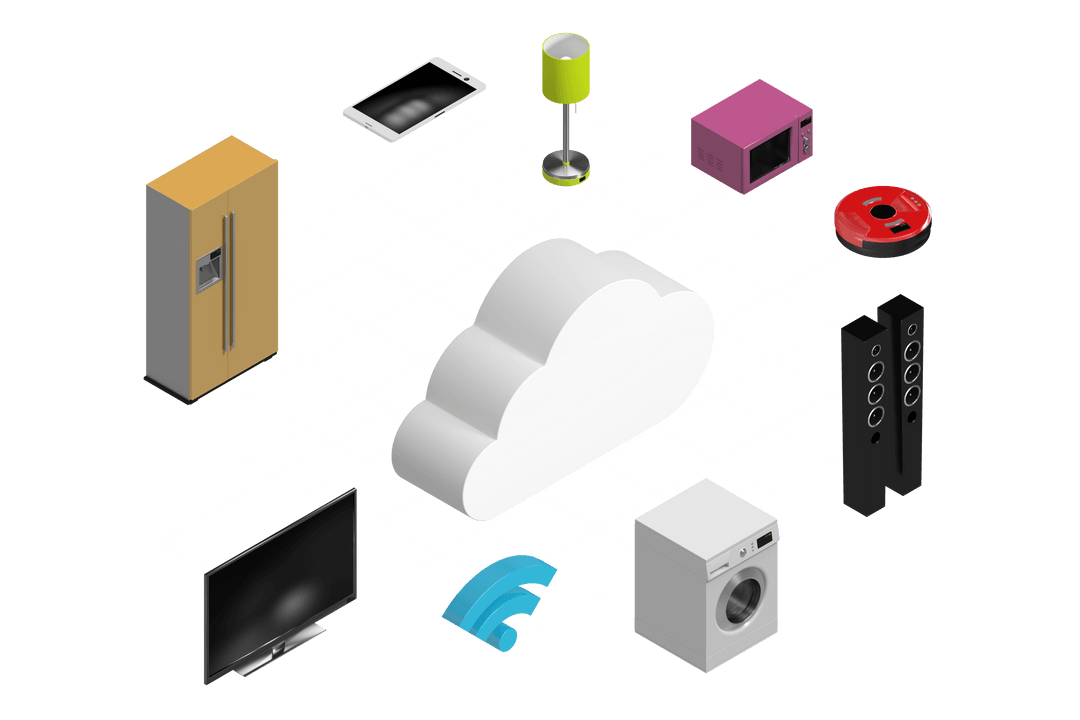 Connected Smart Appliances with Cloud Network on Transparent Background