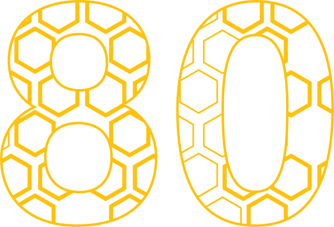 Yellow Patterned 80 Number on Transparent Background for Celebrations