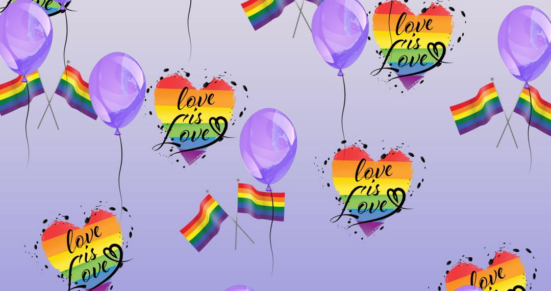 Pride Celebration Pattern with Rainbow Hearts and Balloons