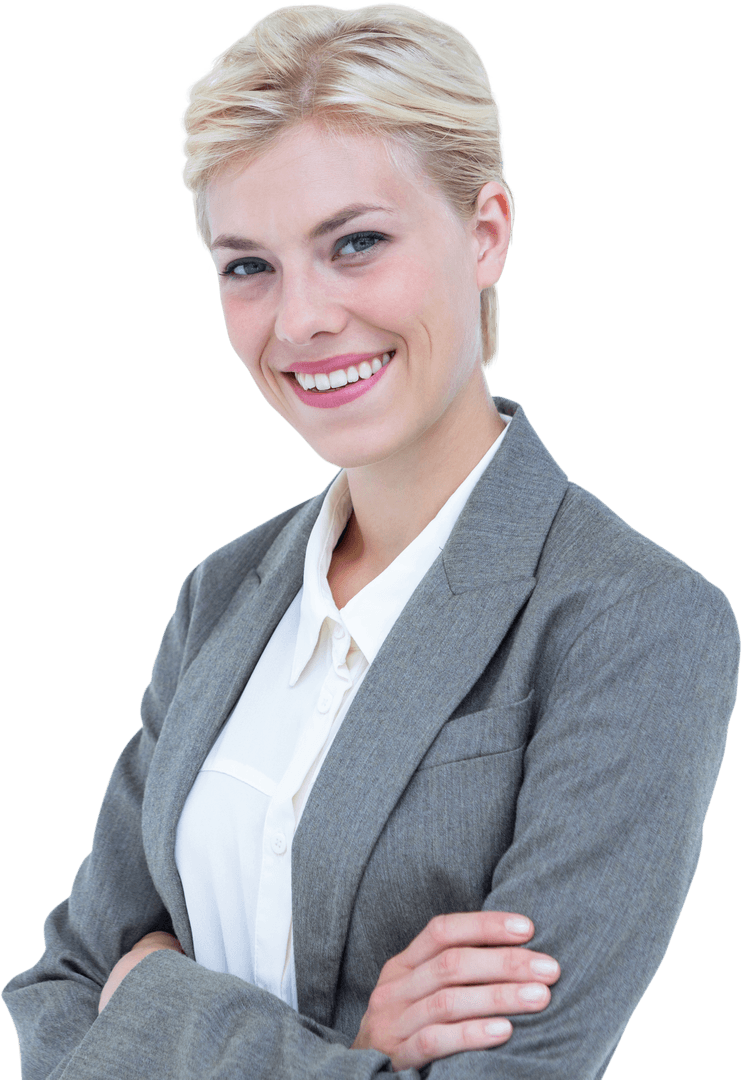 Confident Businesswoman Smiling in Suit with Transparent Background
