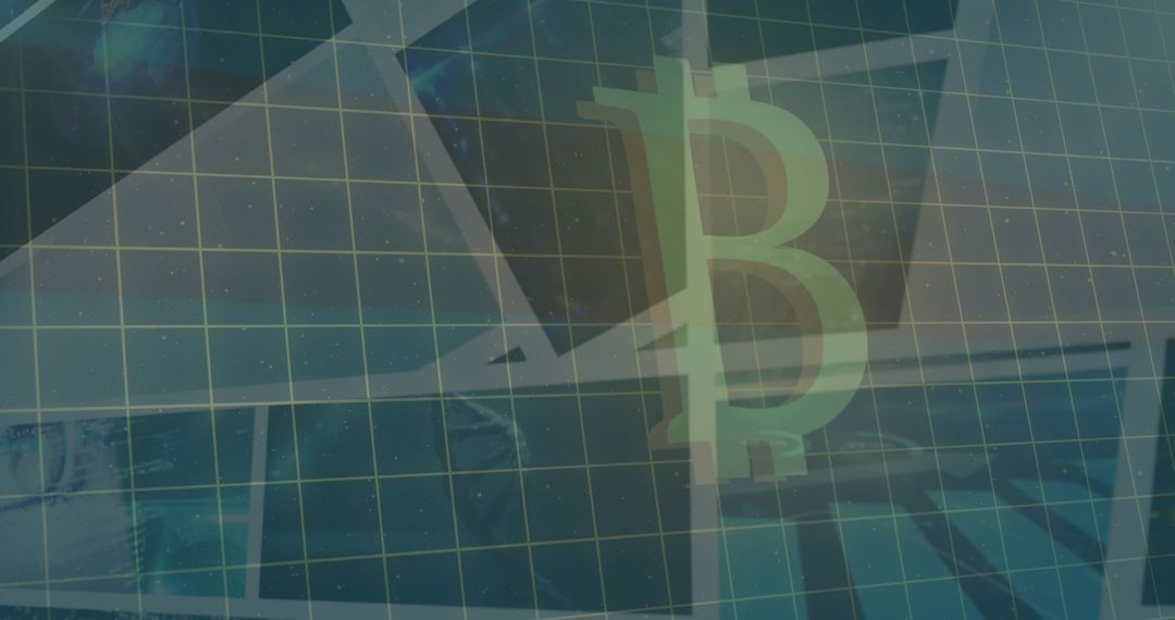 Bitcoin Symbol with Geometric Shapes and Digital Grid