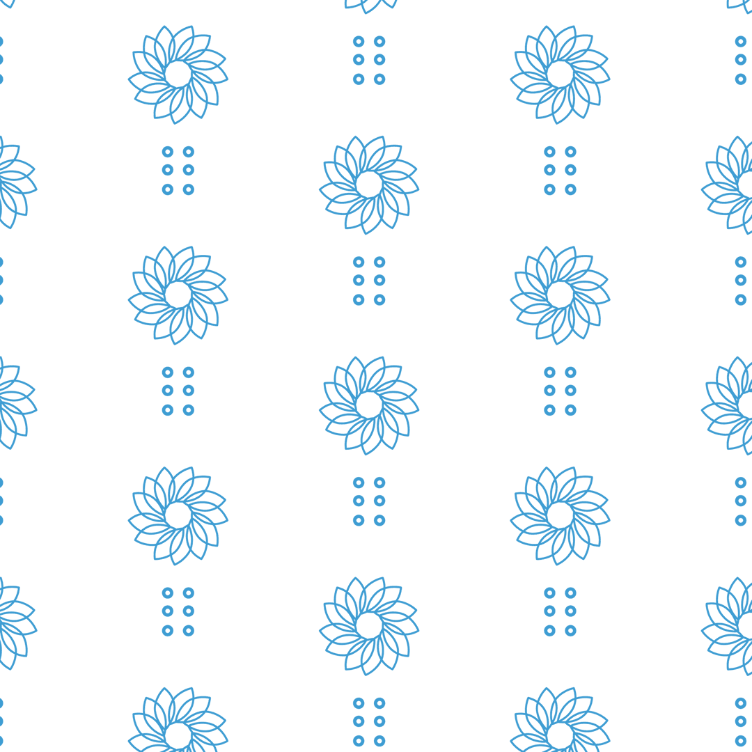 Blue Floral and Dot Pattern on Transparent Background
