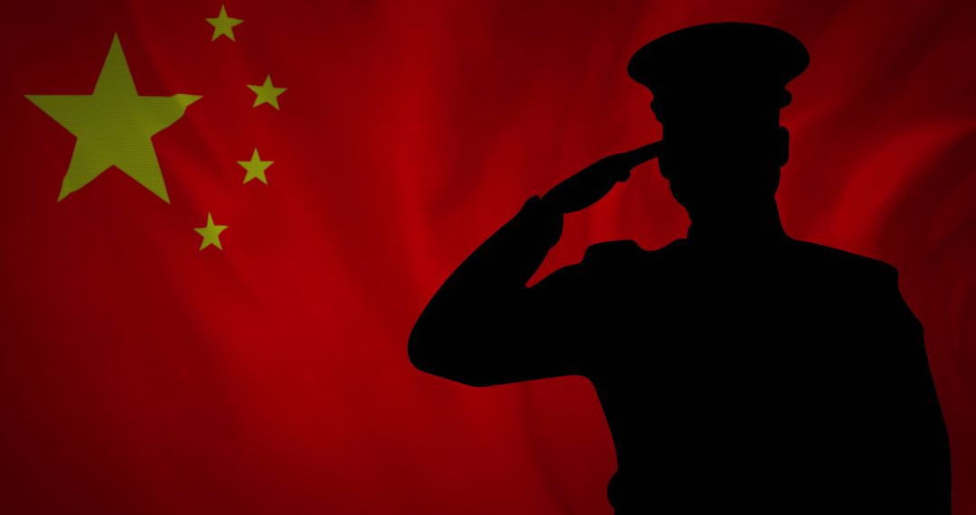 Silhouette of Soldier Saluting in Front of Chinese Flag - Free Images, Stock Photos and Pictures on Pikwizard.com