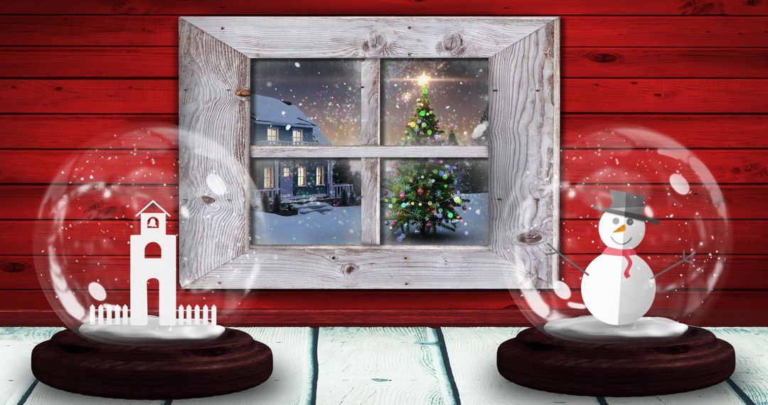 Snow Globes Christmas Scene with Snowman and Church Tower