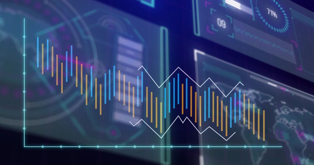 Futuristic Digital Dashboard with Interactive Bar and Line Graphs